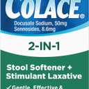Colace 2-in-1 Stool Softener Plus Stimulant Laxative Tablets, 60 Count (Pack of 1), Gentle Constipation Relief, Docusate Sodium Plus Sennosides