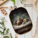 Yjeslw Vintage Christmas Pine Cone Octagon Wall Art Decor, Rustic Christmas Framed Canvas Prints, Holiday Winter Xmas Botanical Wall Hanging Decorations for Home Living Room Decor, 10.2x7 Inches (strobile)