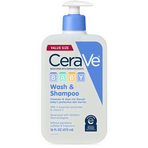 CeraVe Baby Wash & Shampoo, 2-in-1 Tear-Free for Skin Hair Fragrance, Paraben, Dye, Phthalates Sulfate Free Bath, Soap with Vitamin E 16 Ounce
