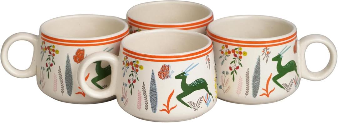 Servo Best Handmade Cermaic Tea Cup Set of 4-5 Oz Small Cups for Espresso, Cappuccino, Tea, Chai  Dishwasher & Microwave Safe  Gift Set for Coffee Lovers, Kitchen, Home, Office - Multicolor Jungle