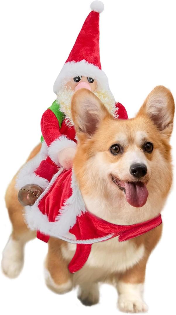 DELIFUR Santa Dog Costume Christmas Pet Clothes Santa Claus Riding Pet Cosplay Costumes Party Dressing up Dogs Cats Outfit for Small Medium Dogs (Small)