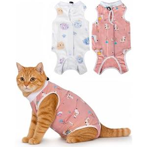 ANWA 2 Pack Cat Recovery Suit - Breathable Cat Onesie for Cats After Surgery Female, Kitten Surgery Recovery Suit Female Abdominal Wounds, Medium