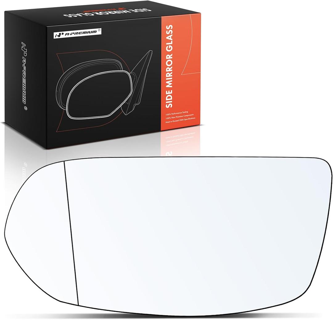 A-Premium Left Driver Side Heated Mirror Glass with Backing Plate - Compatible with Honda CR-V CRV 2012-2018, HR-V HRV 2016-2018 - Exterior Side View Flat Mirror