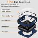 Amizee 2 in 1 Case [2-Pack] Compatible with Apple Watch SE 3/2/1 Series 6/5/4 44mm with Built-in Screen Protector, Straight Edge Hard PC Full Body Protective Cover for iWatch 44mm, Matte Blue