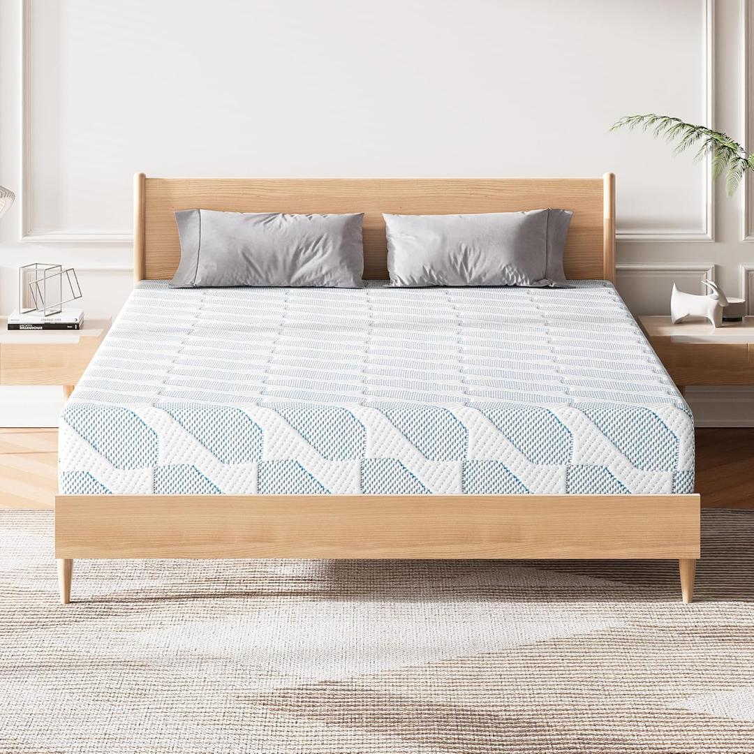 Full Size Mattress 8 Inch, Cooling Gel Memory Foam Mattress in a Box for Single Adult Cool Sleep Pressure Relief, Removable Washable Cover, Medium Firm Feel, CertiPUR-US Certified, Blue
