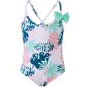2 x Toddler Girls One Piece Swimsuits Little Girl Bathing Suit for Kids Crisscross Girls' Swimwear Floral Cute Hawaii Swimsuit 3-4T with Ruffle Skirt Light Cyan