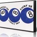 Blue 8 Ball Poster, Lucky Me Lucky You Lucky Us Quote Canvas Wall Art, Playful Billiards Balls Picture Print, Retro 8ball Pool Painting for Bar Cart Game Room Man Caves Wall 12x16in Unframed