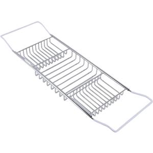 Pssopp Stainless Steel Bathtub Caddy Tray, Stylish Modern Aesthetics Easy to Cleanup Expandable Shower Tub Tray for Luxury Bathroom (Silver)