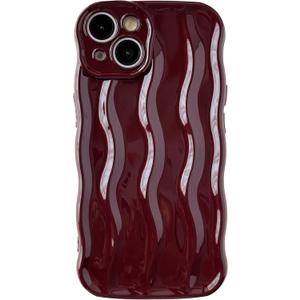 Caseative for iPhone 15 Case,Water Ripple Pattern Curly Wave Frame Soft Phone Case (Wine Red)