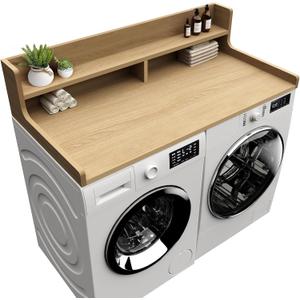 Washer Dryer Countertop, 54" x 27.55" 2-Tier Washer Dryer Topper with Edge, for Laundry Room Organization Oak, 54" x 27.55" x 12"