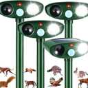 4 Pack Solar Ultrasonic Animal Repellent Raccoon Fortress Pro Outdoor, Deer Repellent with Motion Sensor & Strobe Light,Waterproof Cat Dog Squirrel Rabbit Deterrent for Garden Yard
