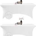 2Pack Spandex Waterproof Table Covers 6ft，Spandex 6ft Waterproof Table Cover for Party, Wedding, Banquet, and Events (White)