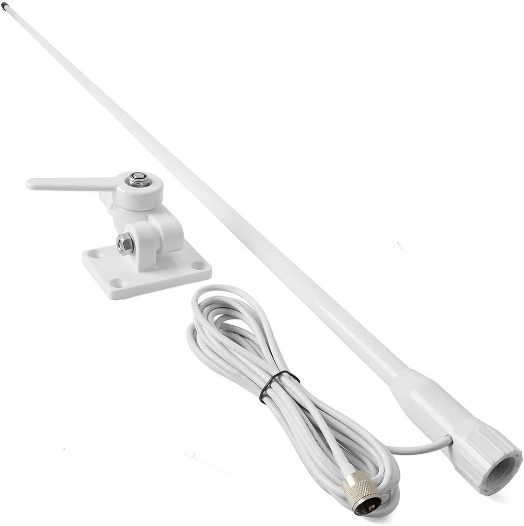 UAYESOK VHF Marine Base Antenna 48 Inch Fiberglass Waterproof Boat Antenna W/7m RG-58U Cable Adjustable Ratchet Fixed Mount