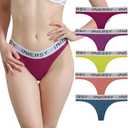 INNERSY Womens Thongs Underwear Cotton Sporty Thong Panties 5-Pack (S)