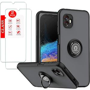 for Samsung Galaxy XCover 6 Pro Case with [2 Pack] Tempered Glass Screen Protector, for Galaxy XCover6 Pro Ultra Thin Heavy Duty Armor Protectivewith Magnetic Kickstand Phone Case Black