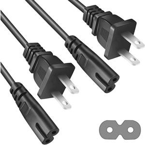 AC Power Cord 2 Prong Universal Power Cable 10FT 2 Pack
