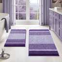 HOMEIDEAS Purple Bathroom Rugs Set, 2 Piece Thick Absorbent Fluffy Striped Chenille Bath Rugs, Non Slip, Soft Shaggy Bath Mats for Purple Bathroom Decor, 20" x 32" Plus 17" x 24"