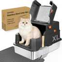 TENTIZON Stainless Steel Cat Litter Box with Lid, Large Covered Enclosed Kitty Litterbox with Hood, Flip Top, High Side, Litter Mat, Scoop for Big Cats, Kitten, No Odor, No Mess, Easy Clean, Black