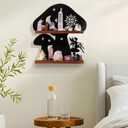 Wooden Mushroom Shelf with Iron Backing - Rustic Wall Decor for Crystals, Oils & Trinkets | Decorative Display Shelf for Witchy Room, Mushroom Decor & Fairy Core Decor | Mushroom Wall Art Gift