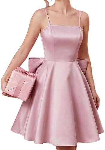 WDIRARA Women's Satin Bow Homecoming Dresses Spaghetti Strap Wedding Guest Gown Summer Mini Dress, 3X-Large