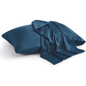 BEDELITE Standard Pillow Cases Set of 2, Rayon Derived from Bamboo, Cooling Pillow Cases for Hot Sleepers & Night Sweats, Breathable Silky Soft Envelope Pillowcases(Navy Blue, 20"x26")