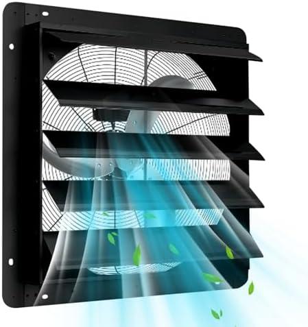 20 Inch Wall Mounted Shutter Exhaust Fan, 3500 CFM, 1500 RPM High Speed Low Noise , Aluminum Automatic Shutter Attic Fan for Attic, Garage, Louvered Vent, Shops, Greenhouse Ventilation and Cooling