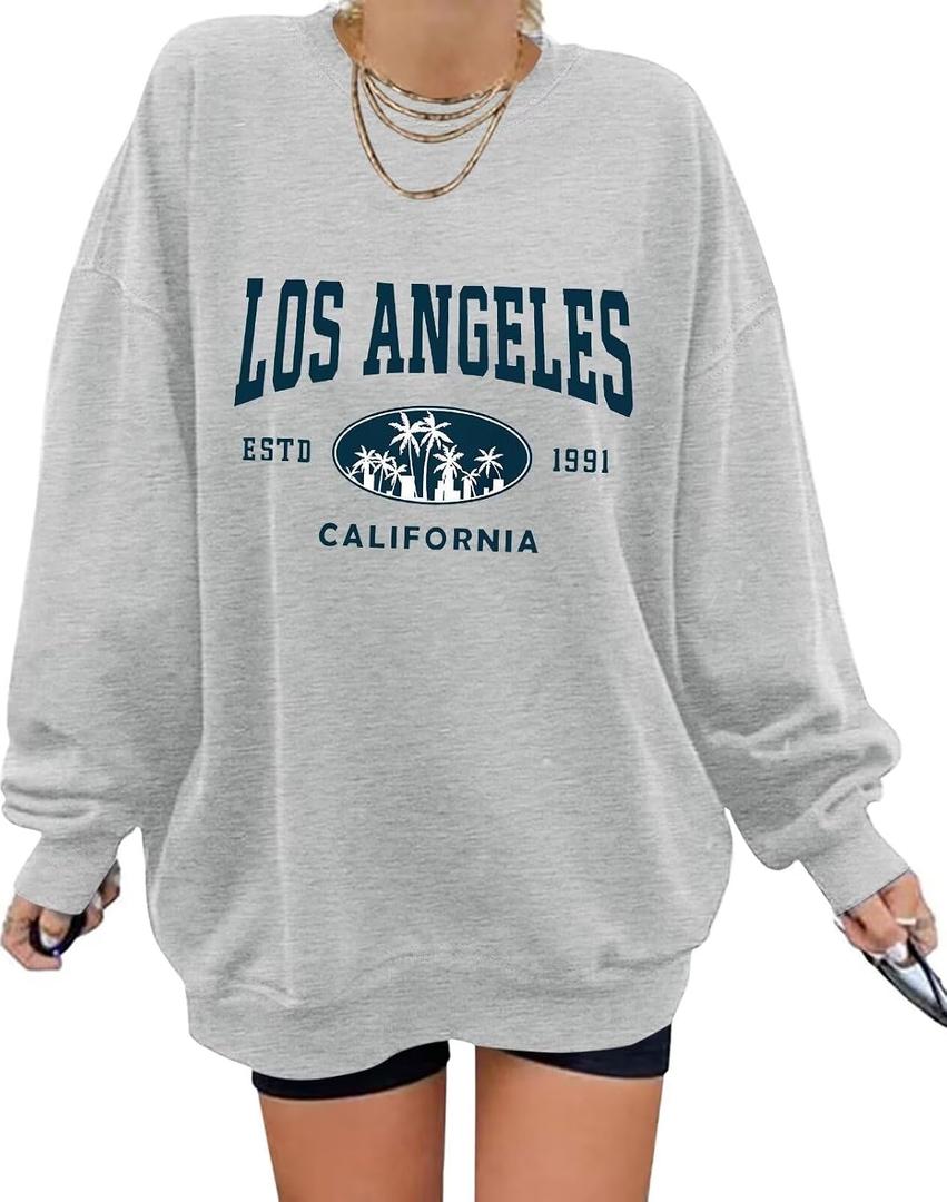 ORANDESIGNE Oversized Graphic Sweatshirt for Women Long Sleeve Crewneck Pullover Casual Fall Hoodie Tops 2026 (Gray, M)