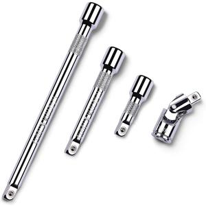 4 Piece 1/2 Inch Drive Extension Bar Set, 1/2 Inch Drive Socket Extension Set Includes 3, 5, and 10 Inch Extensions and 1/2 Inch drive Universal Joint Socket