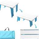Modern-Depo 15.9"x14.2"x9.6" Large Portable Folding Beach Table for Sand Foldable Height Adjustable Side Table Desk for Camping Picnic BBQ with Carry Bag, Cyan