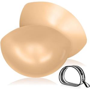 Double-Sided Sticky Bra Inserts - Invisible Lift Adhesive Bra Pads - Deimi Push Up Pads - Reusable & Washable Breast Pads (Large, Demi Beige)