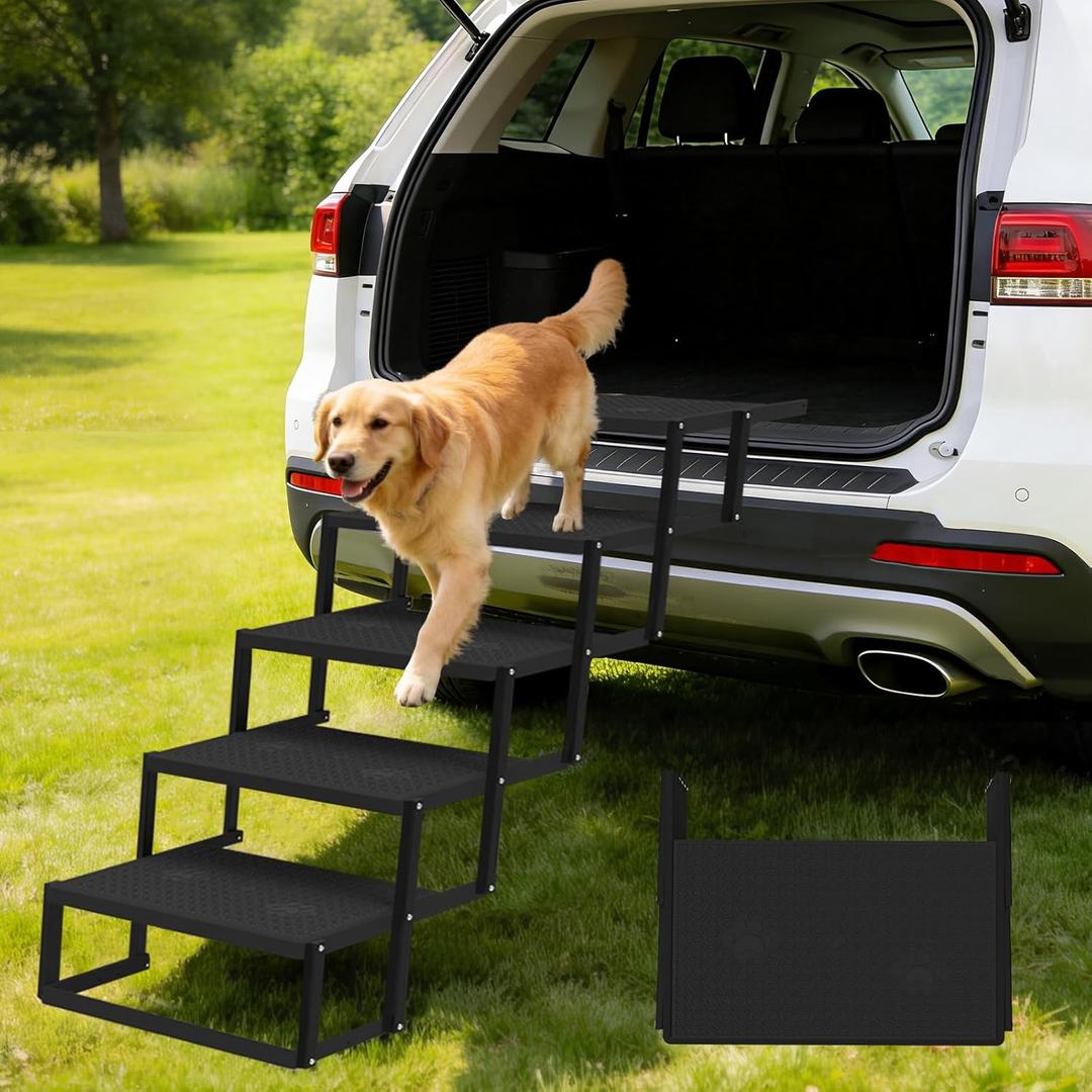 Dog Ramp for Car Truck and SUV Dog Stairs for Large Dogs Folding Pet Stairs with Non-Slip Rug Surface Supports Up to 250 lbs (5 Steps)