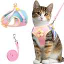 Coppthinktu Cat Harness and Leash Set Escape Proof, Adjustable Cat Vest Harnesses Soft Kitten Harness Reflective Strips Jacket with Flower, Breathable Mesh Harnesses for Cats Puppy Outdoor Walking S