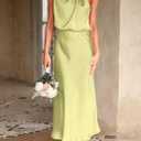 PRETTYGARDEN Women's 2026 Summer Satin Dress Elegant Sleeveless Mock Neck Cocktail Party Maxi Dresses XXL