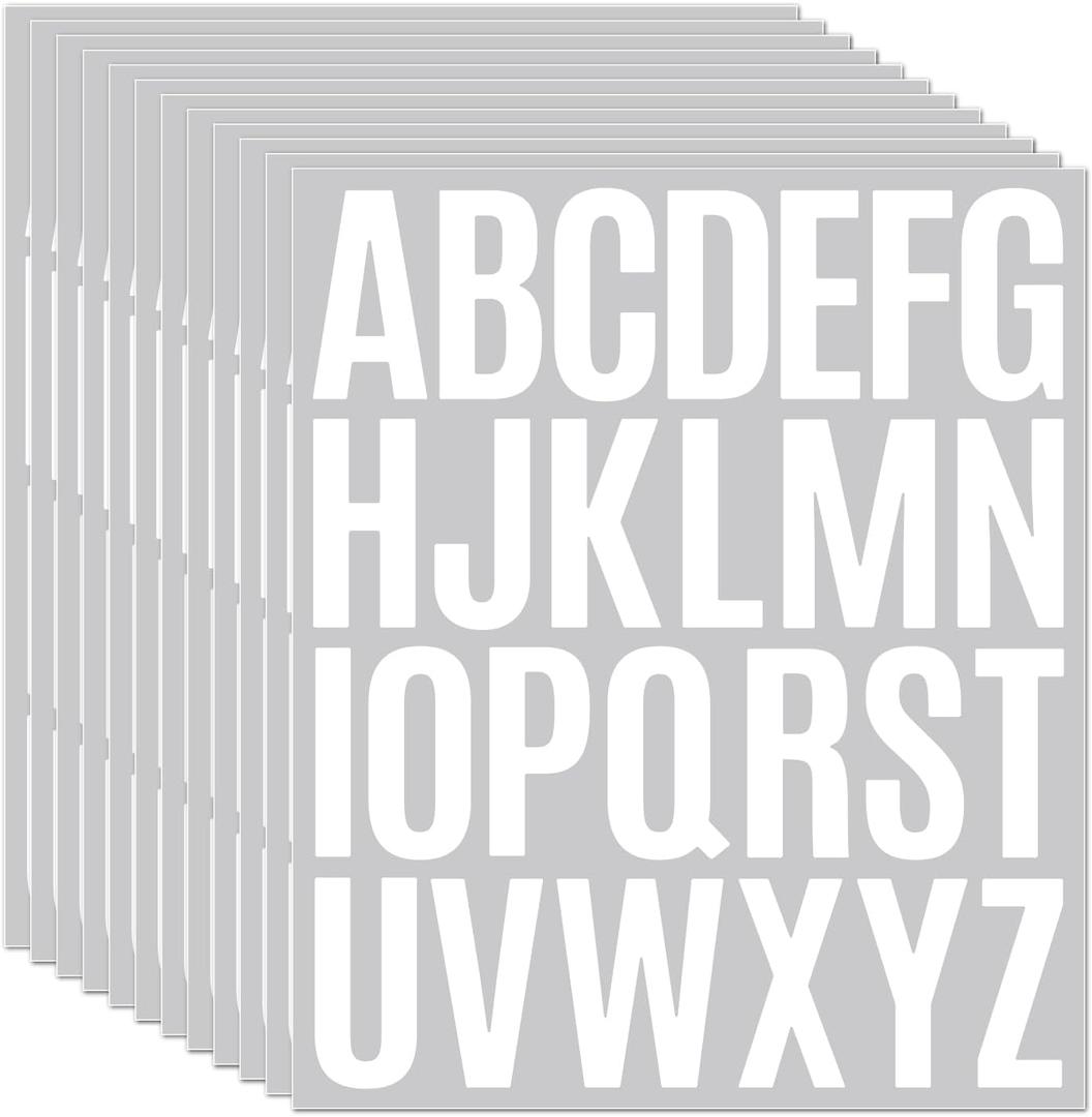 10 Sheet Letter Stickers - 2 Inch White Vinyl Self Adhesive Alphabet Stickers Stick On Letters for Arts Crafts Outdoor Sign Wall Mailbox Windows Doors Car Poster Board (White, 2 Inch)