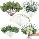 Weldomcor Artificial Greenery Stems with 7 Kinds of Fake Plants Eucalyptus Leaves White Rose Flowers Bouquets Mixed Bulk Faux DIY Floral Arrangement for Wedding Table Centerpieces Home Decor 72PCS