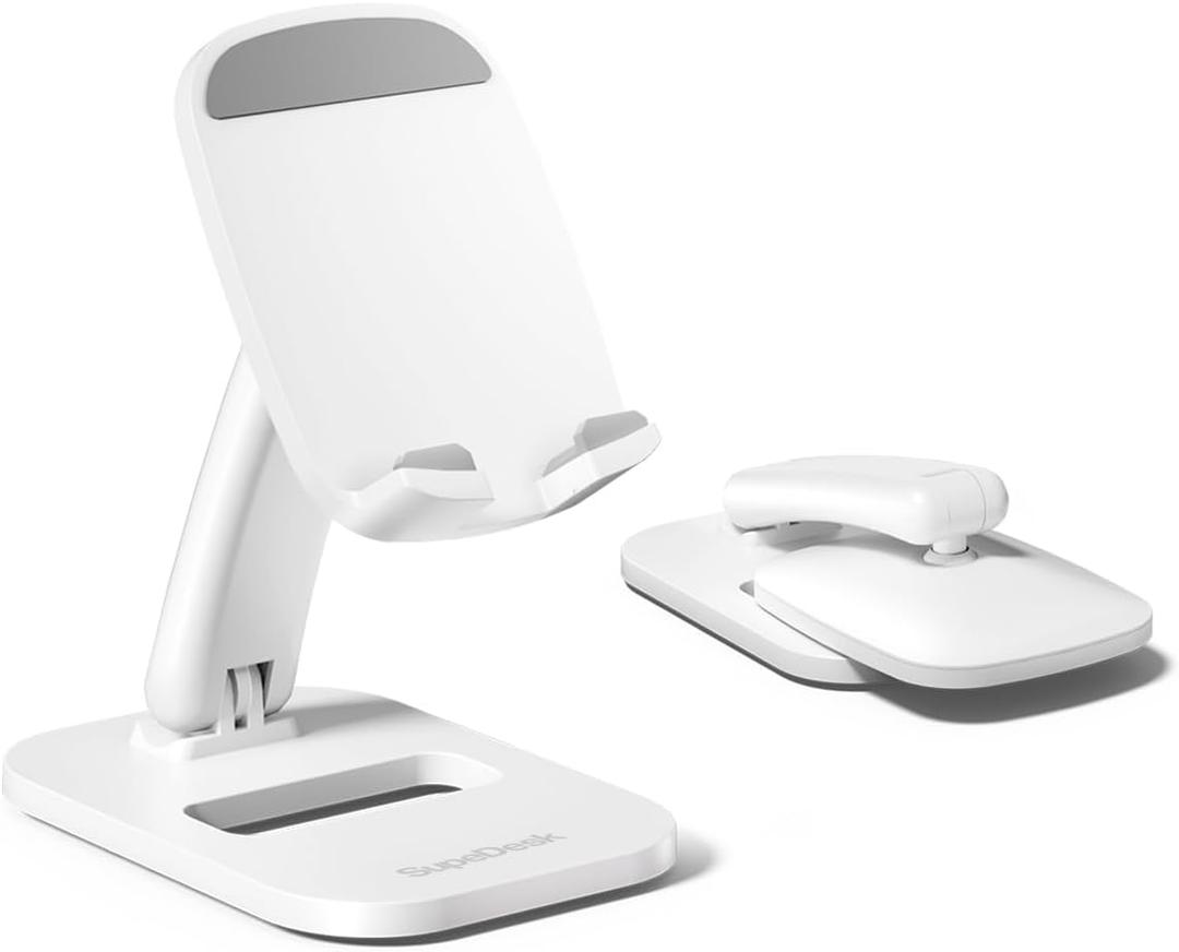 SupeDesk Foldable Phone Stand, Adjustable Cell Phone Holder, with Anti-Slip Strips, Portable Phone Stand for iPhone, Samsung, All Smartphones, White