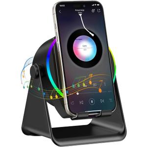 TARKARI Wireless Induction Speaker, 5 in 1 Bluetooth Speaker, 360 Rotation Cell Phone Stand and Colorful Ambient Light, Compatible with iPhone iPad Android Tablet, Birthday Gifts for Him Women Men