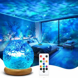 Mood Lighting Crystal Light Projector,18 Color Changing Lamp Ocean Light Projector for Bedroom,Dimmable Northern Lights Projector Ambient Lighting,Remote+Timer Water Ripple Lamp for Teen Girls Gifts
