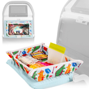 Lusso Gear Airplane Tray Table Cover - Organize Kids Travel Essentials - Snack & Toy Pockets for Airplane Toys for Toddlers 1-3 - iPad and Tablet Stand for Travel Toddler Essentials (Unicorns)
