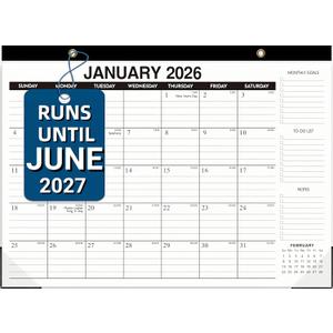Desk Calendar 2026 - Large Desk/Wall Calendar Through June 2027, 17" x 12", Thick Paper, Large Ruled Blocks, Clear Plastic Cover  Perfect for Home School & Office Organization (Black & White - Classic)