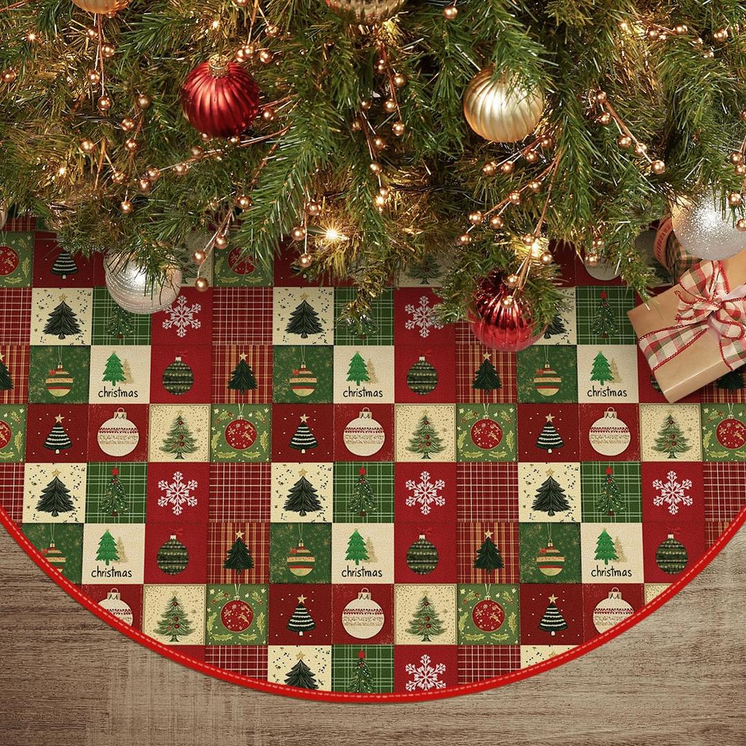 AVOIN colorlife Plaid Patchwork Christmas Tree Skirt 36 Inch, Winter Holiday Tree Mat Ornament Decoration