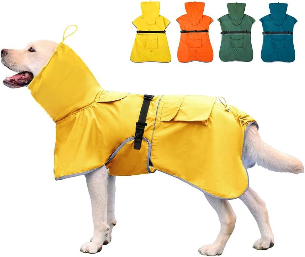 Waterproof Dog Raincoat Hooded Slicker Poncho Raincoat for Medium Large Dogs, Adjustable Dog Rain Coat Jacket(Yellow, 6XL) (6XL-Fit for 91-110 pounds)