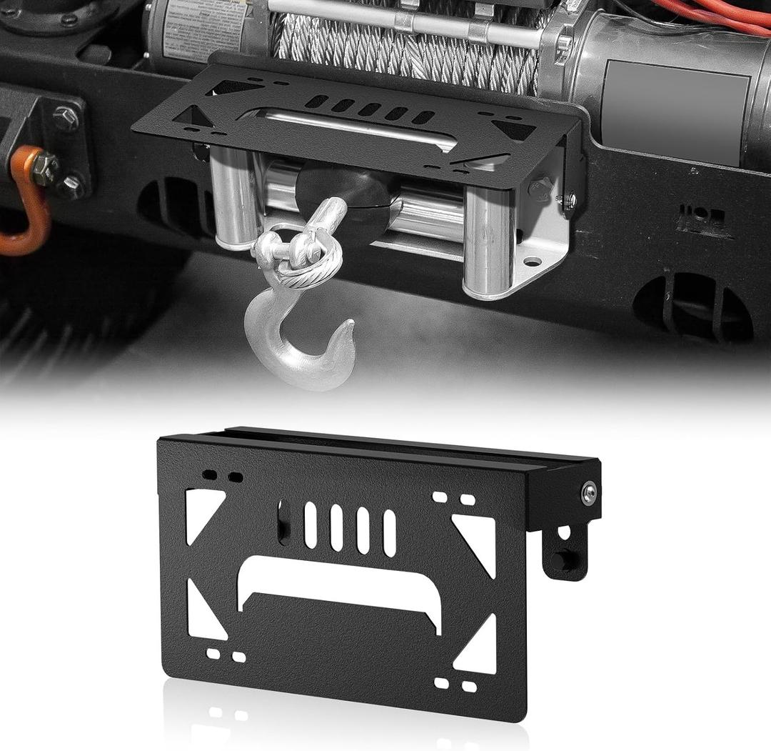 Front Winch License Plate Relocation Bracket with Flip Up 90 Degree Feature - Compatible with 10" Hawse Fairlead & Roller Fairlead