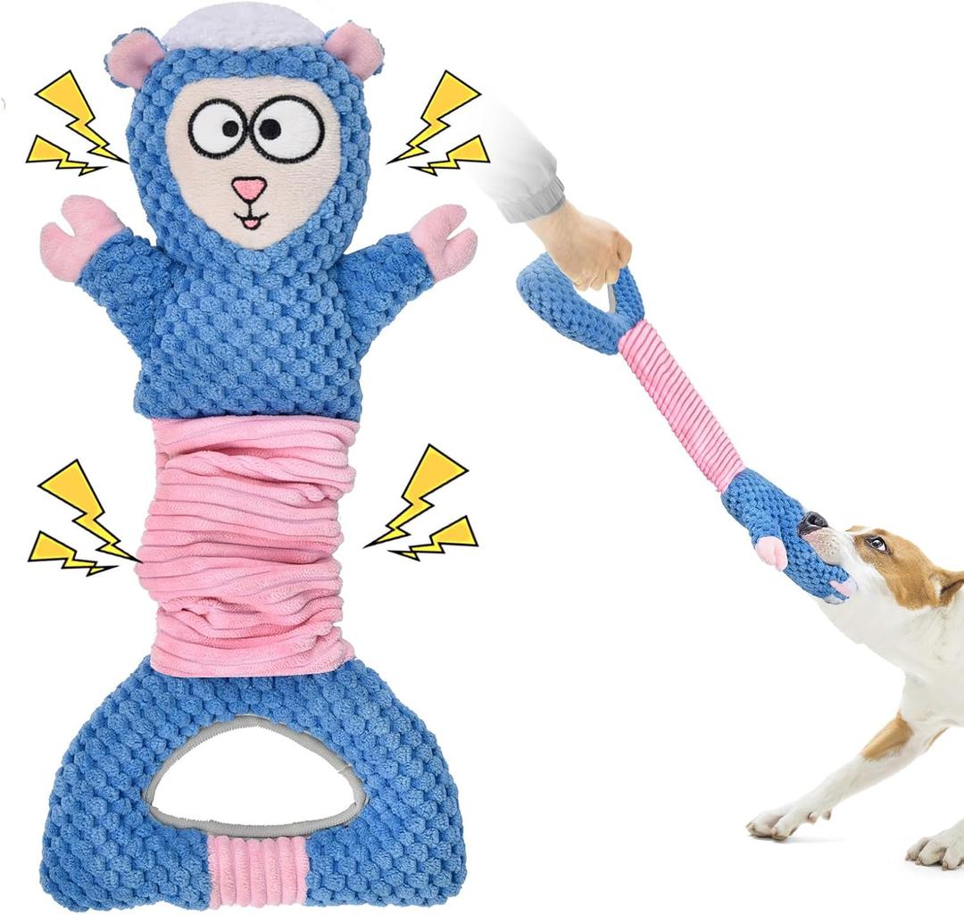 Dog Squeaky Toys, Sheep Crinkle Plush Stuffing Dog Toys for Puppy TeethingTug of War Dogs Toy to Keep Them Busy for Small, Medium and Large Dogs (Blue)