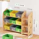 Toy Storage Organizer with 3 Shelves and 9 Bins, Green Dinosaur