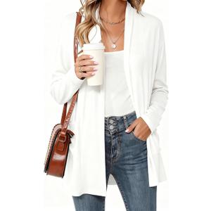 Women's Long Sleeve Lightweight Cardigan Sweaters with Pockets Casual Loose Fit Open Front Jacket Coat (White, M)
