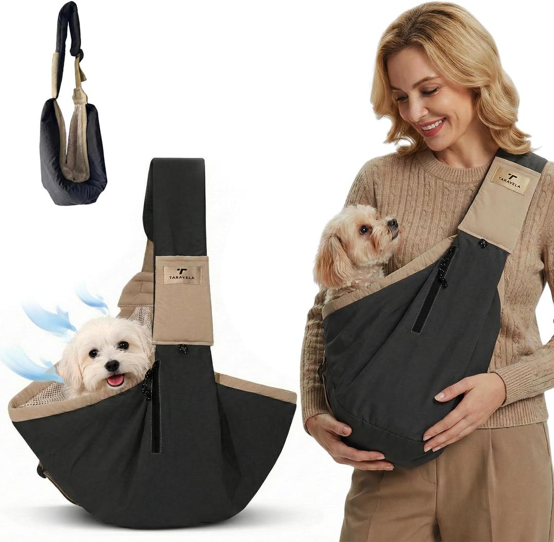 Dog Sling Carrier for Small Dogs & Cats Up to 20 lbs Cat Sling Carrier Chest, Puppy Backpack Purse with Pockets, Adjustable Shoulder Strap, Hands Free Travel Bag (Black)