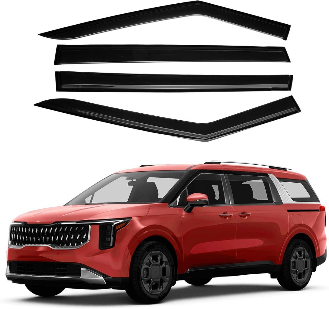 Canvcle Carnival Rain Guards - Window Visors for Kia Carnival 2022-2025 2026, Outside-Mount Tape-On Side Window Wind Deflectors for Carnival Accessories, Vent Visors Shades Rainproof 4PCS