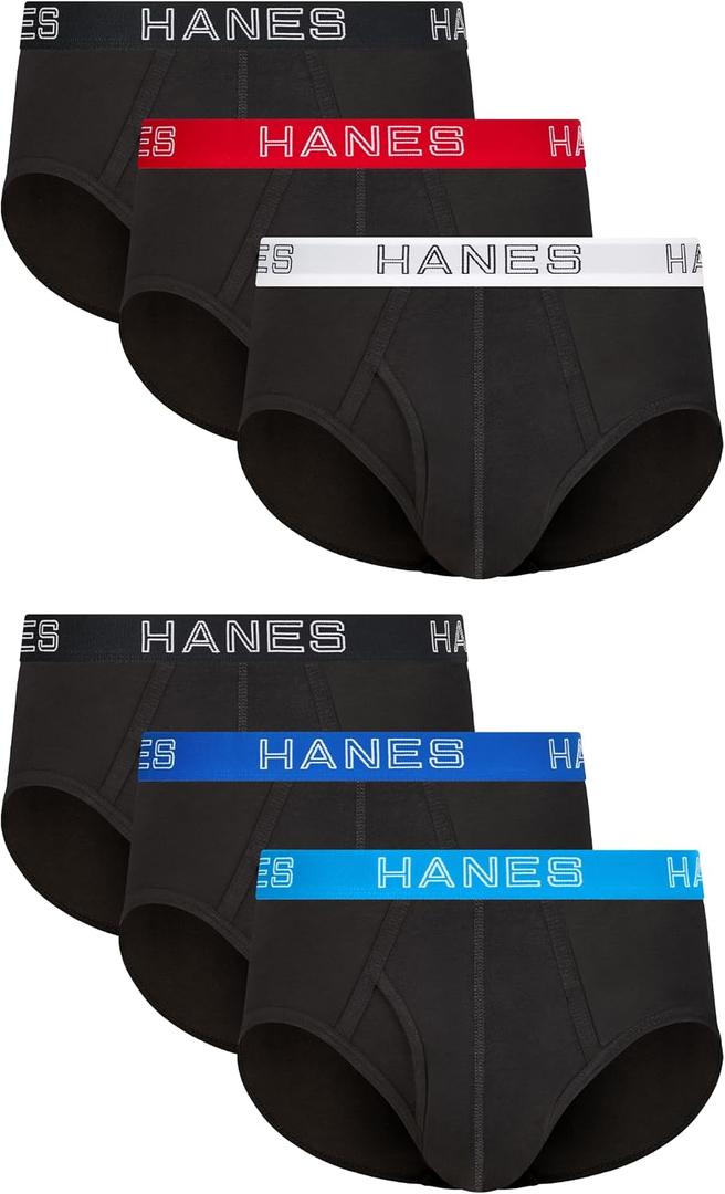 Hanes Men's Underwear Briefs Pack, 6-pack, Comfort Flex Cotton-stretch Underwear Briefs for Men, Moisture Wicking (Black, L)