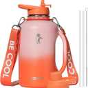 64oz Insulated Water Bottle, Coolflask Half Gallon Water Jug With Handle Straw Stainless Steel Double-Walled Vacuum Metal Large Flask With Strap Bpa-Free Leakproof, Keep Cold 48 Hrs, Sunny Orange